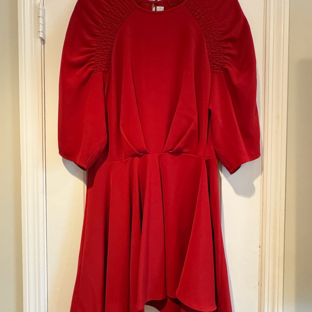 Elegant Red Dress with Ruched Sleeves